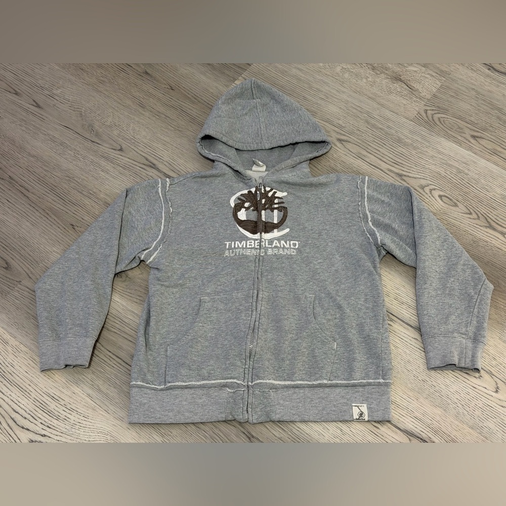 NEW Timberland Boys Youth Grey Hoodie Logo Long Sleeve Full Zip Size L -(16-18)